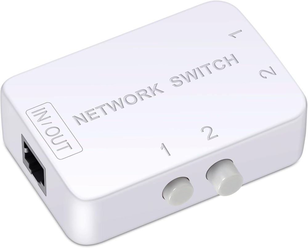 2 Ports Network Switch Splitter Selector RJ45 2x1 White