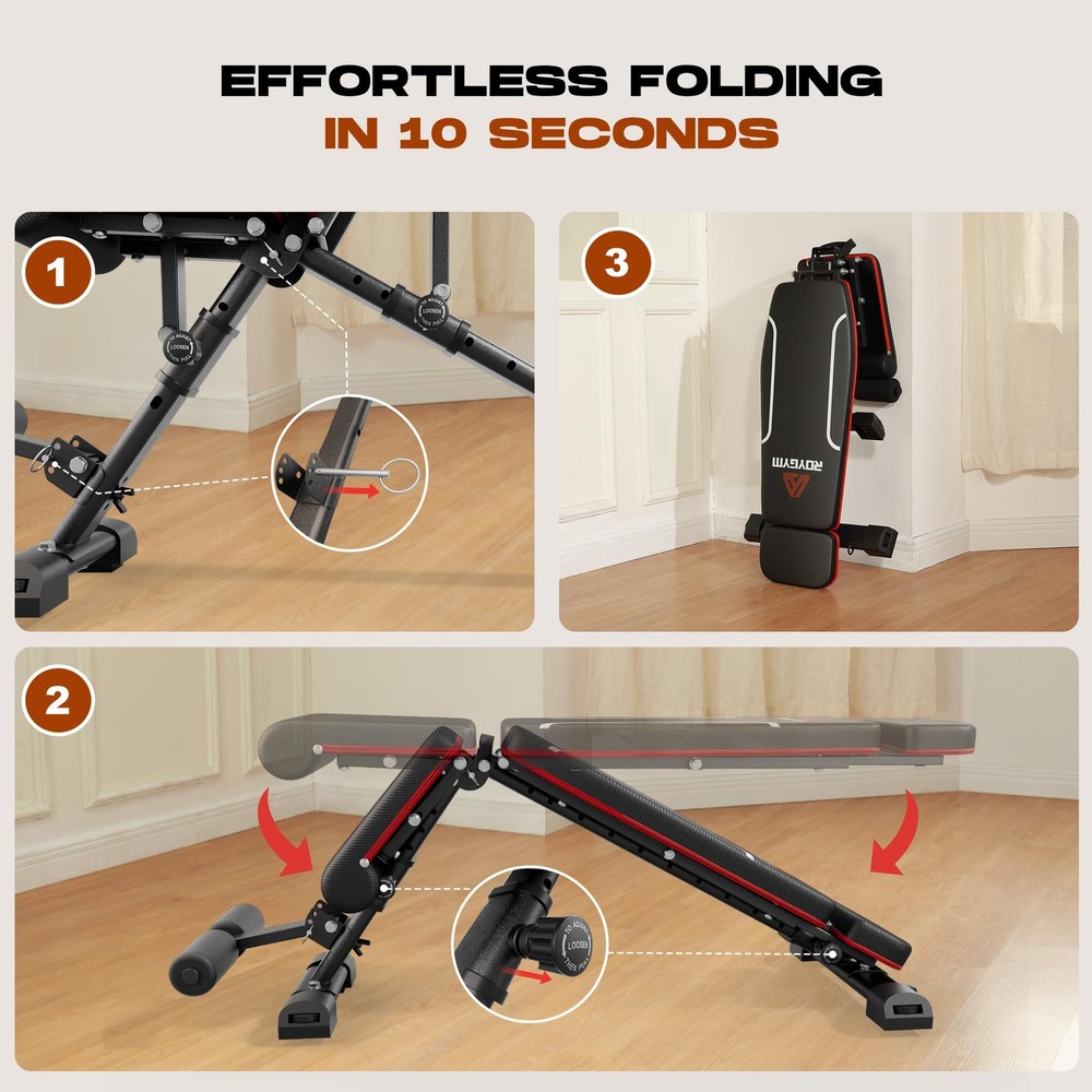 Roygym Adjustable Weight Bench, 880LB Foldable Workout Bench with Extended He...