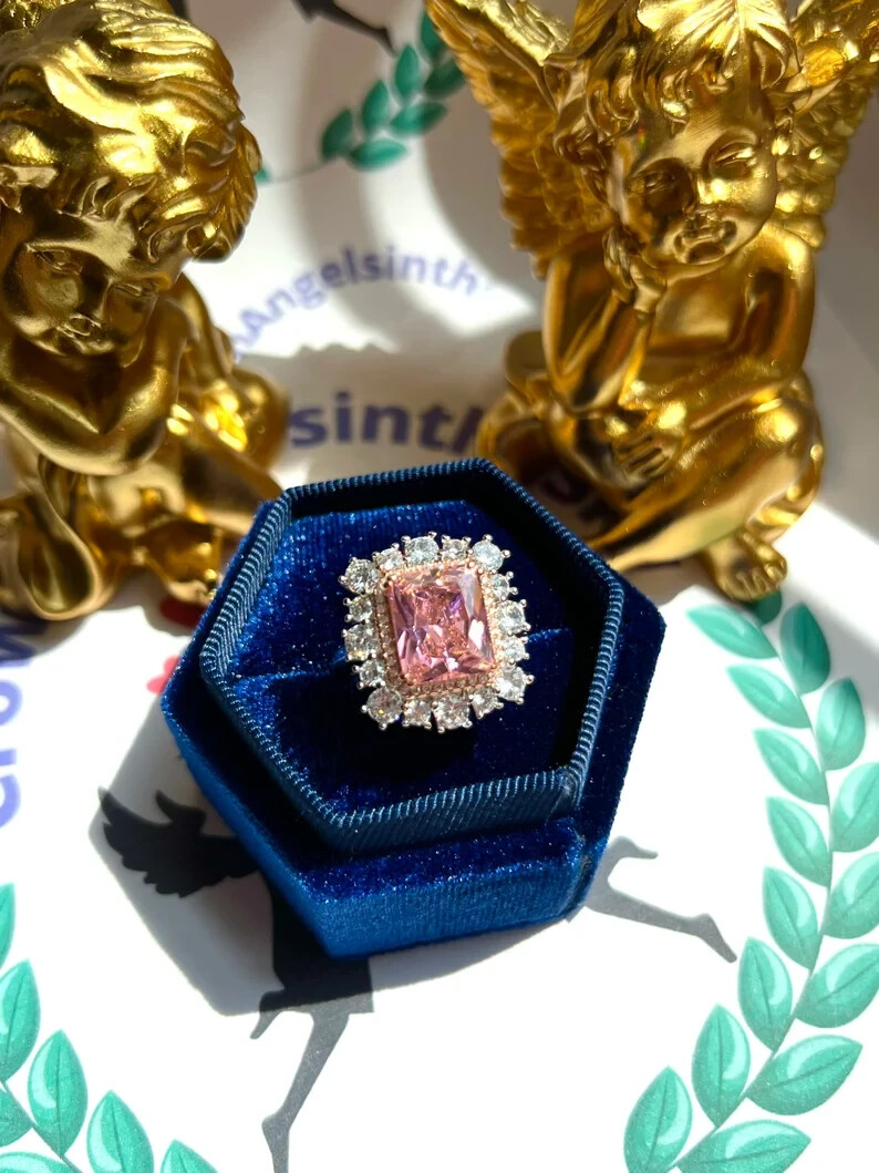 4.90Ct Natural Pink Sapphire Diamond Engagement Ring 14K Solid White Gold Size 6