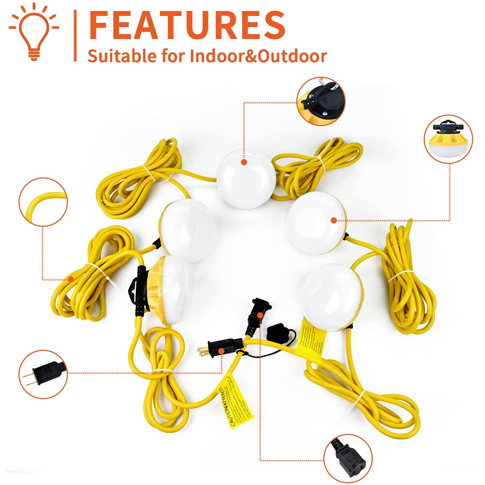 50FT Construction String Lights LED Industrial Grade Super Bright Work Light US