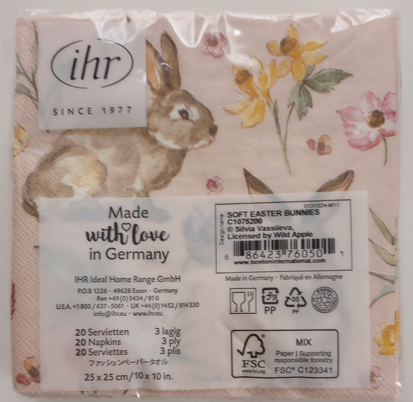 New IHR 3Ply Paper Easter Cocktail Napkins 20-Count 5''x5'' Made in Germany