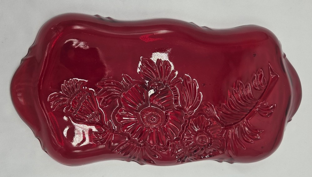 Jeannette Red Tray Flower Pattern in original box Never Used