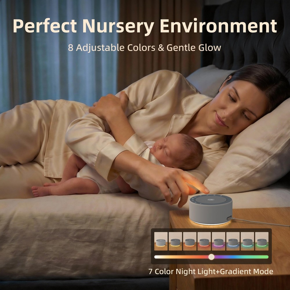 Kipcush White Noise Machine with Night Light – Nursery Sound Machine with Sof...