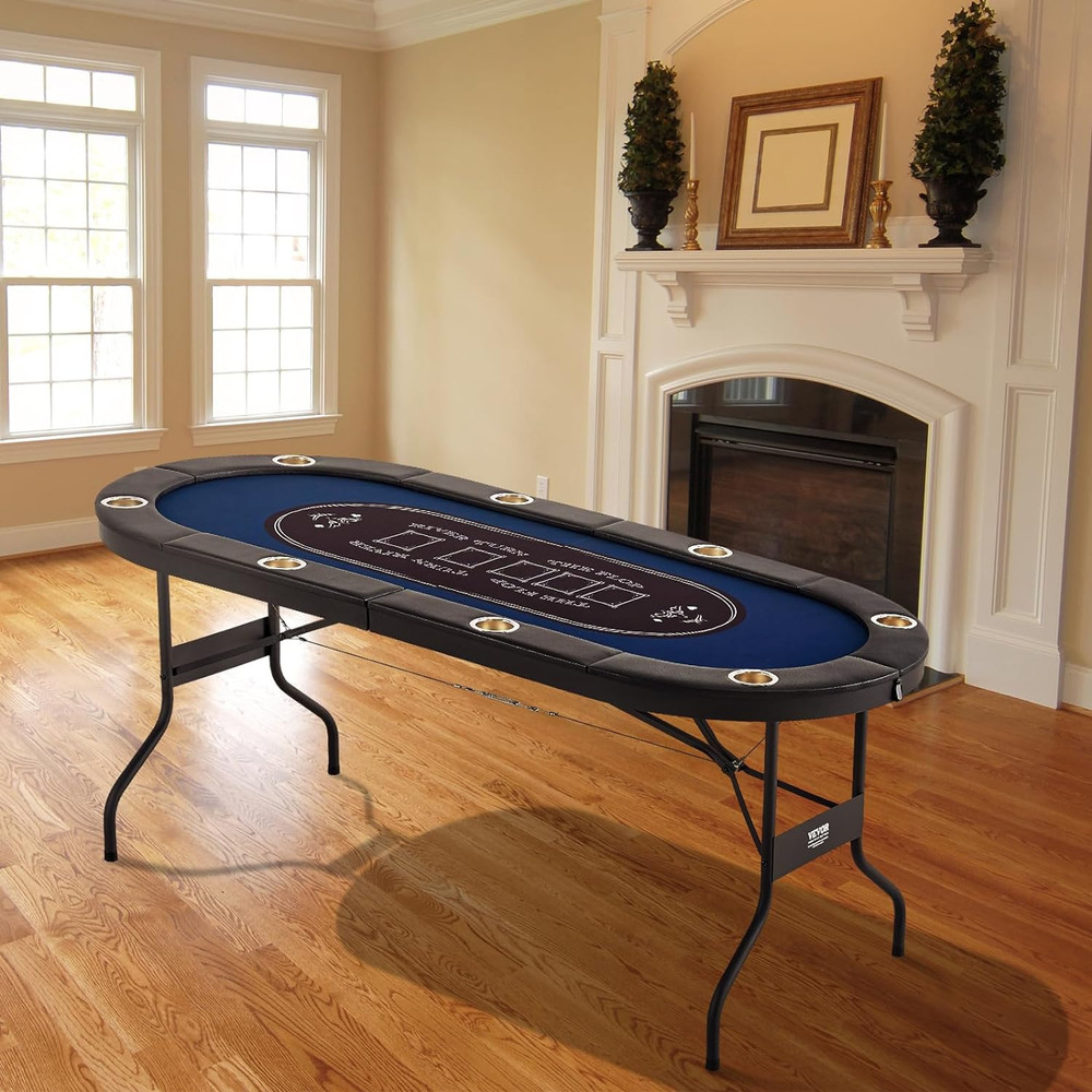 Foldable Poker Table for 8 Player, Blackjack Texas Holdem Table with Padded Rail