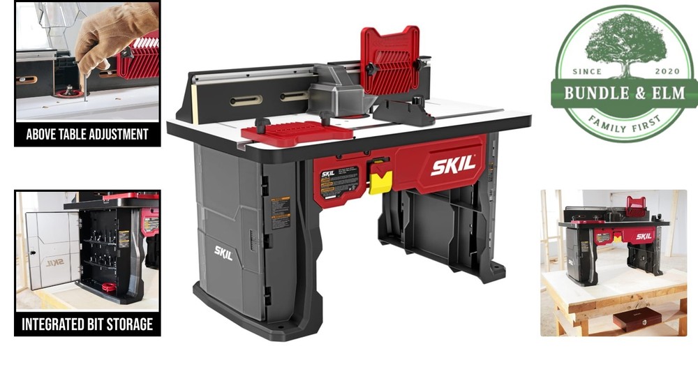 Benchtop Router Table with Above Table Adjustment and Dual-Sided Bit Storage