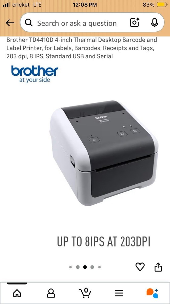 Brothers TD-4410D Thermal Desktop Label Printer NEW!