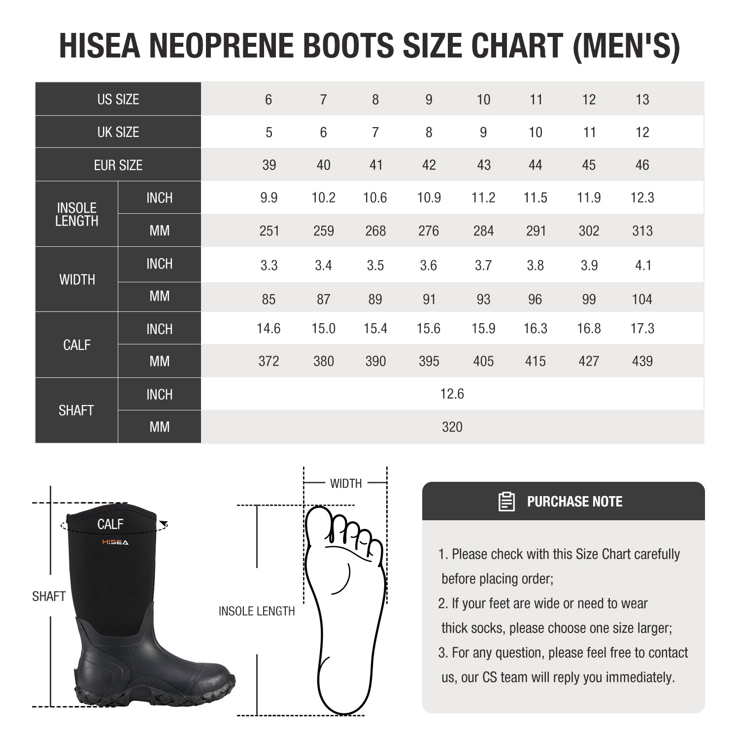HISEA Men Waterproof Rain Boot Non-Slip Mid-Calf Hunting Fishing Garden Work Boo