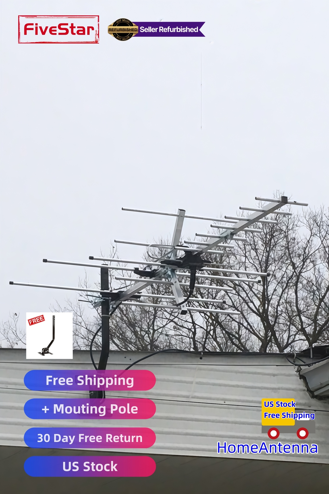 Superior Yagi Outdoor TV Antenna 200 Mile Digital HD Roof Attic Mount