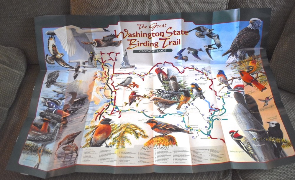Great Washington State Birding Trail Cascade Loop map, Audubon, 2002 1st Print