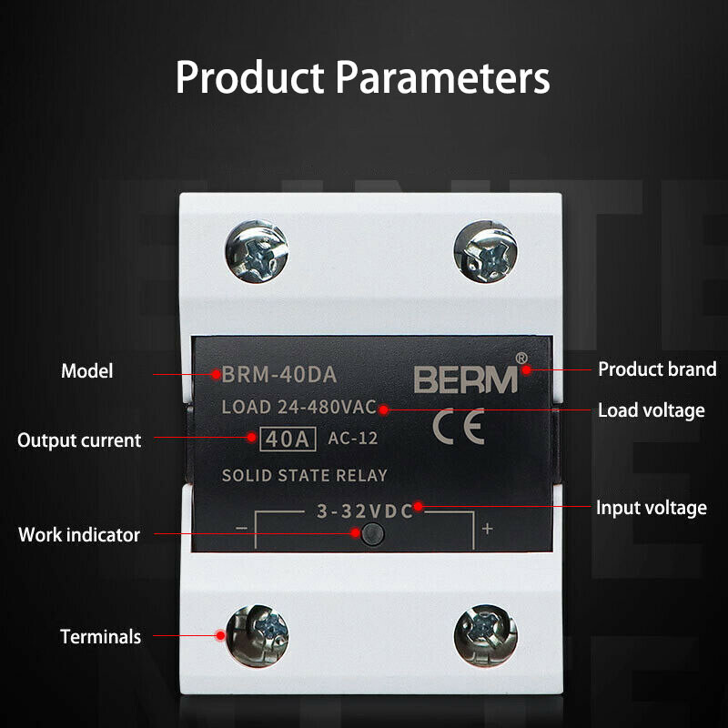 10A - 100A Single Phase BRM Solid State Relays Module DC 3V-32V to AC 24V-480V