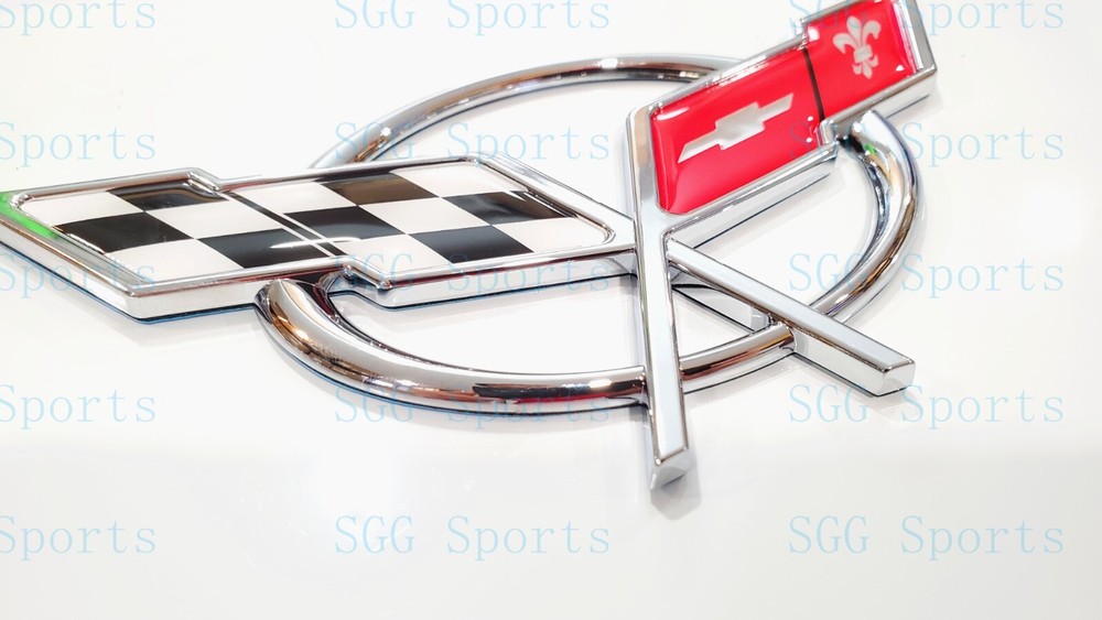 2PC 1997-2004 C5 Corvette Chrome Front Bumper Rear Deck Lid Cross Flags Emblem