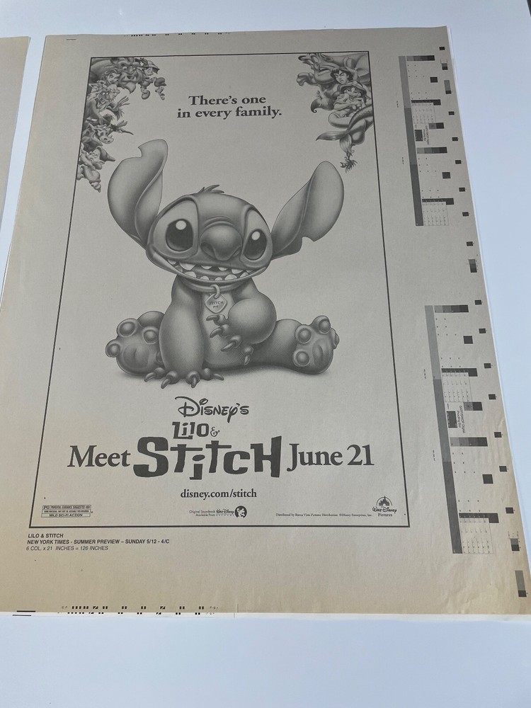 Lilo & Stitch Lot Printer Proof Tear Sheet Ad Pad Printer Proof Sheets B