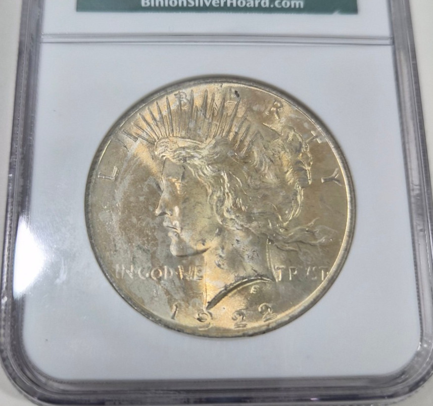 1922 Peace Silver Dollar Binion Hoard Collection NGC MS 63 Nice Color