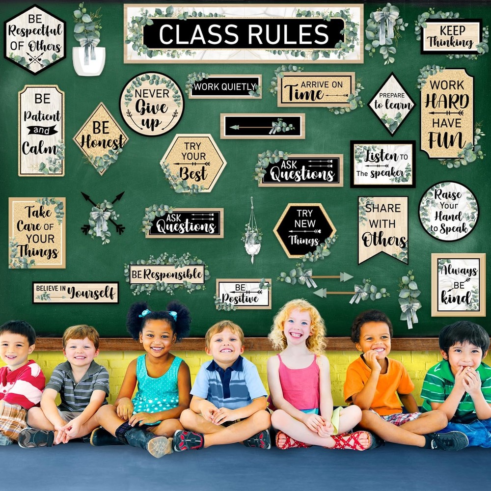 Class Rules Bulletin Board Decorations Eucalyptus Classroom Rules Motivationa...