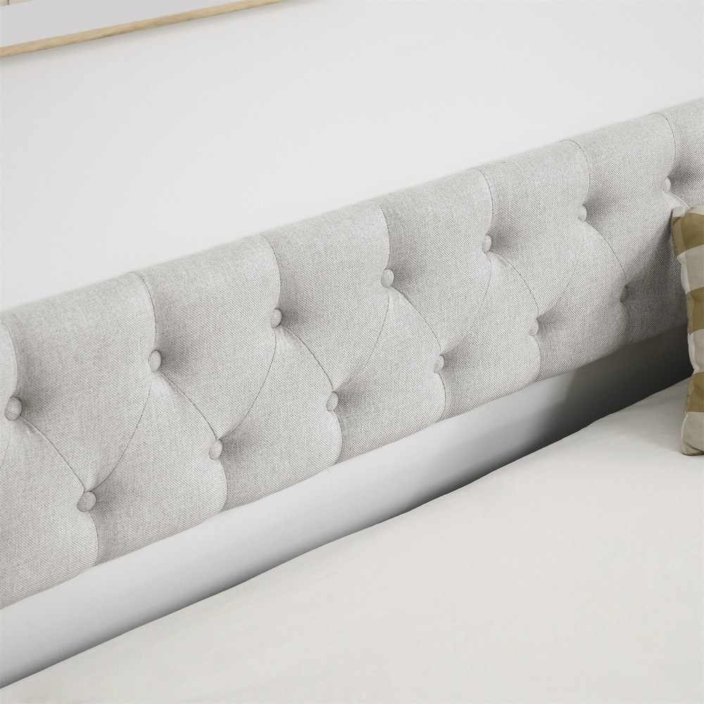 Twin/Full Size Daybed w/ Pull-Out Trundle Bed Upholstered Bed Frame Sofa Bed US