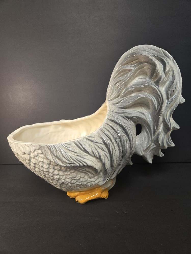 LARGE Vintage White/Grey Ceramic Rooster Lidded Container 15"