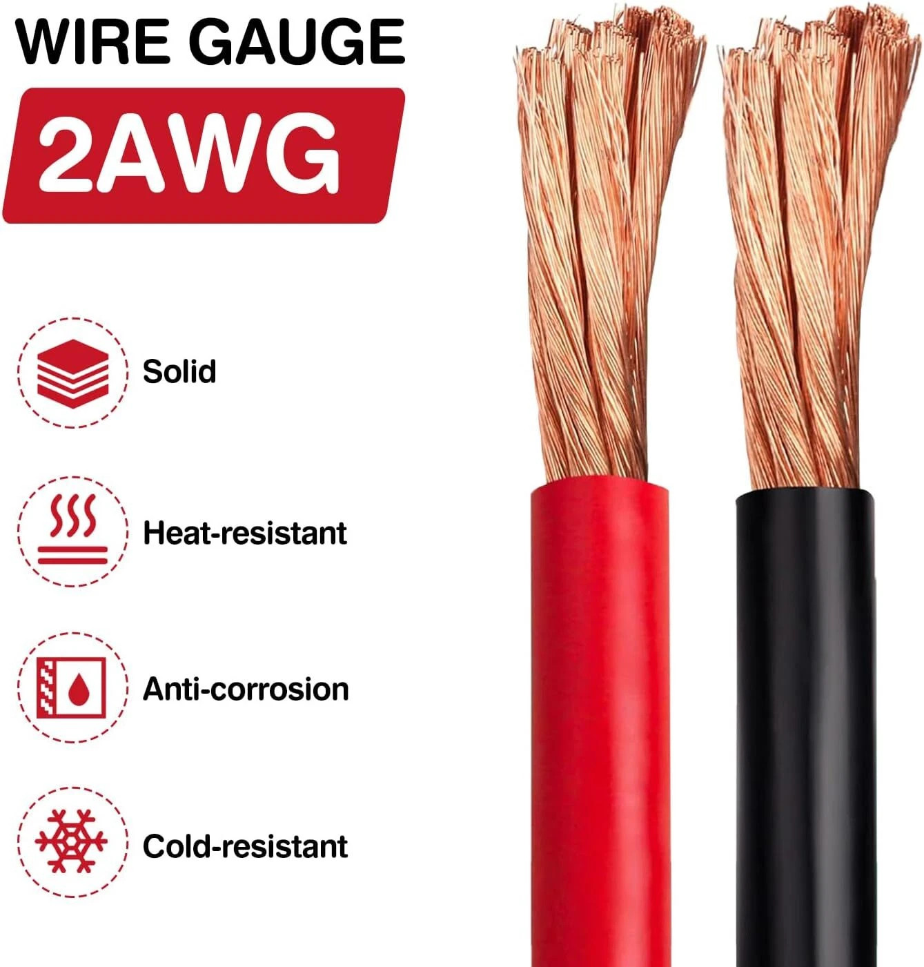 Heavy Duty 24 FT Quick ,Disconnect Winch Power Cable 2 Gauge 2 AWG Copper Wiring