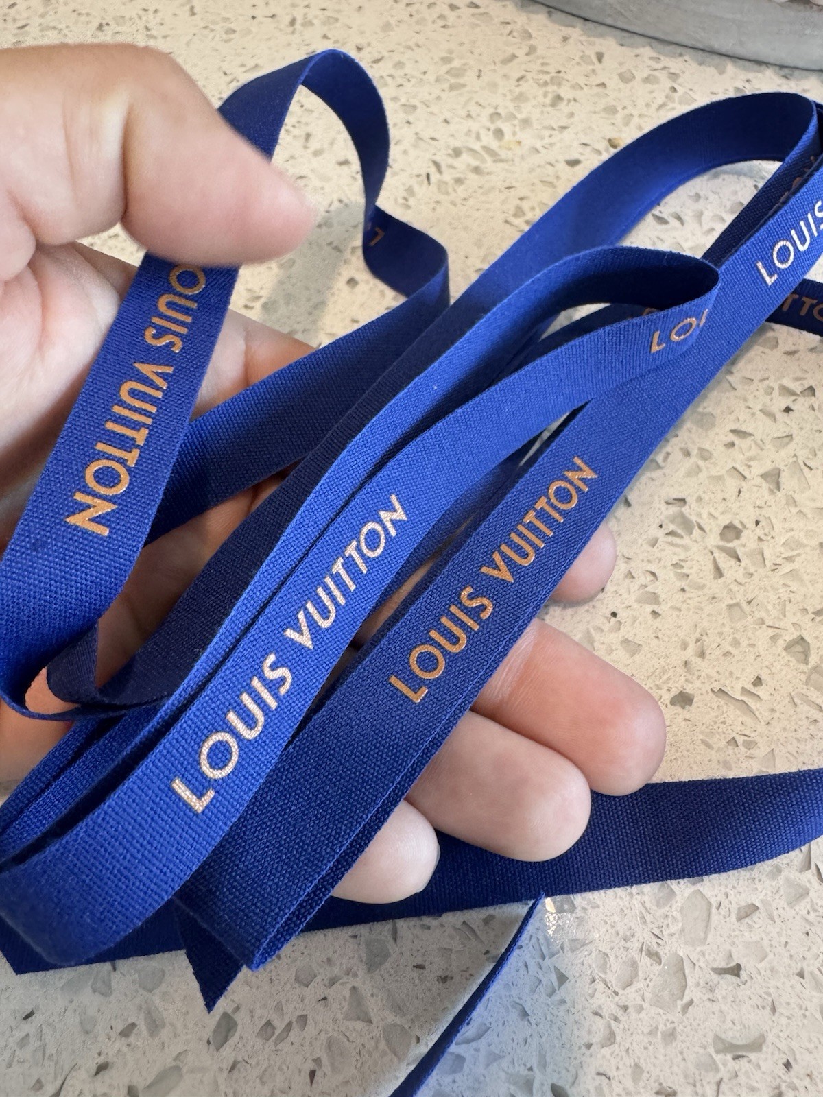 Louis Vuitton Gift Ribbon 2 Yards x 1/2-Inch Blue with Gold Logo 72 In One Piece