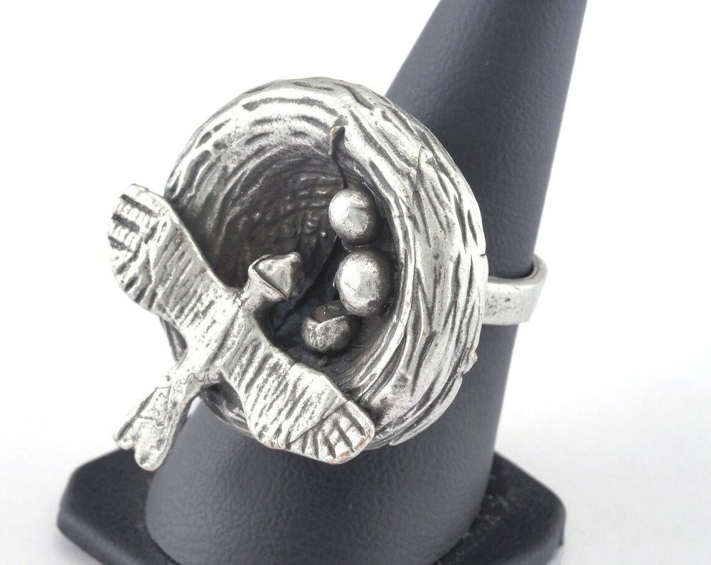 Bird Nest Ring Adjustable Ring Antique Silver plated brass  8US size 2737