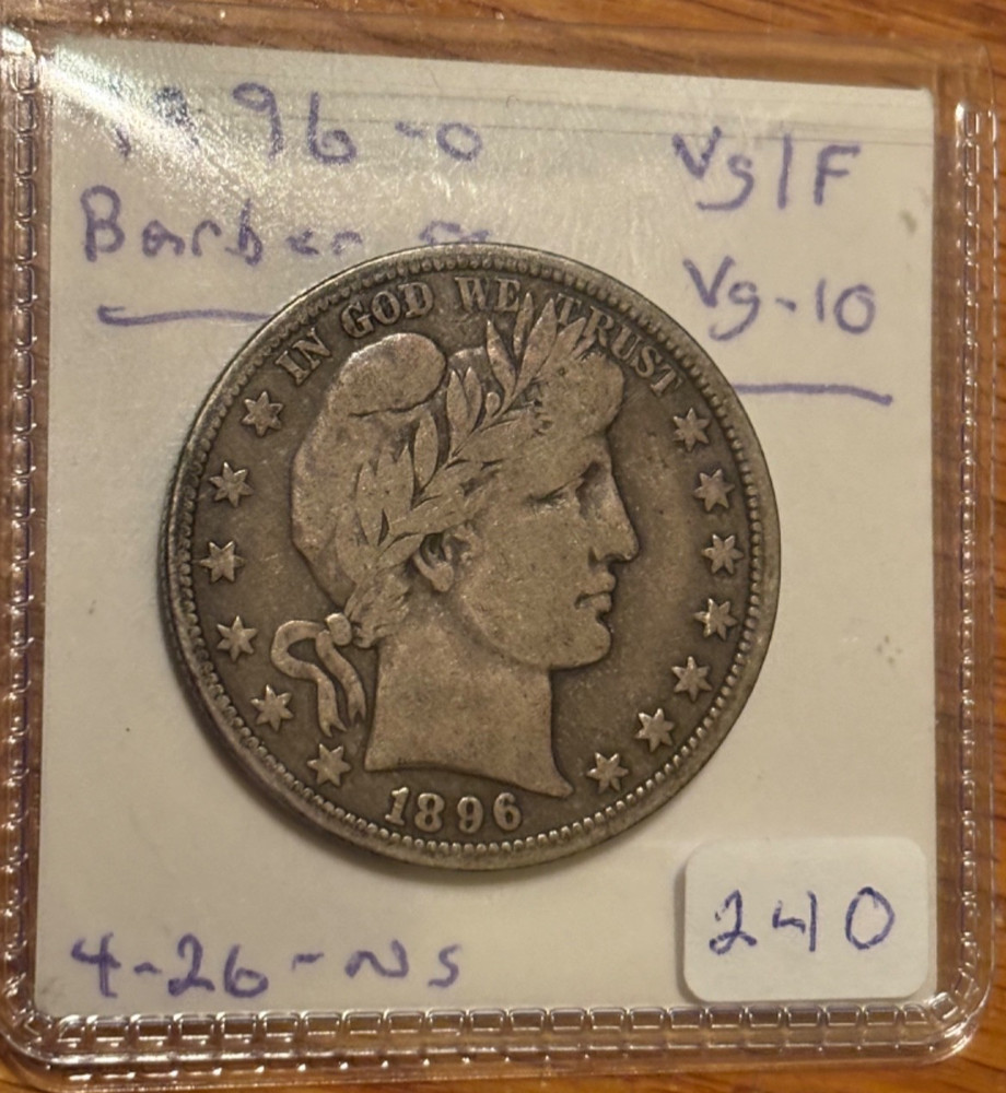 1896-o Barber Half Dollar , better date , Strong VG /Fine