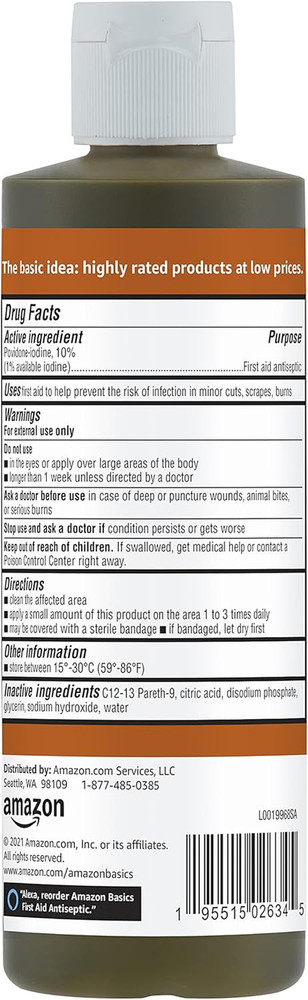 Amazon Basics First Aid Antiseptic, 10% Povidone Iodine Solution First Aid Antis