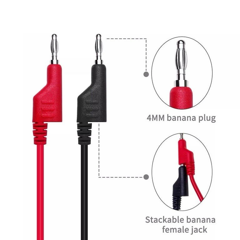 2PCS 4mm Stackable Banana Plug to Crocodile Alligator Clip Test Lead Cable Wire