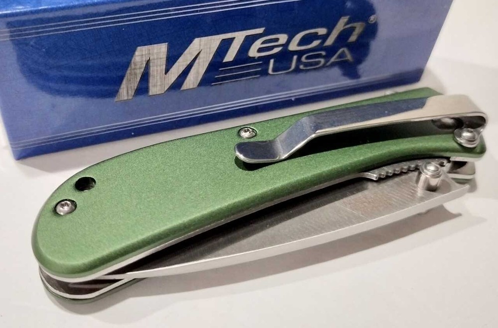 M-TECH Amplitude Green Drop Point Spring Open Assisted Folding Pocket Knife A/O