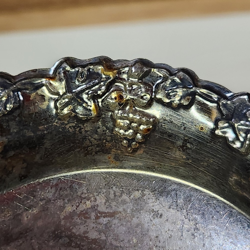 Two Small Silver Plated Trinket/ Dishes Grape Pattern Hong Kong