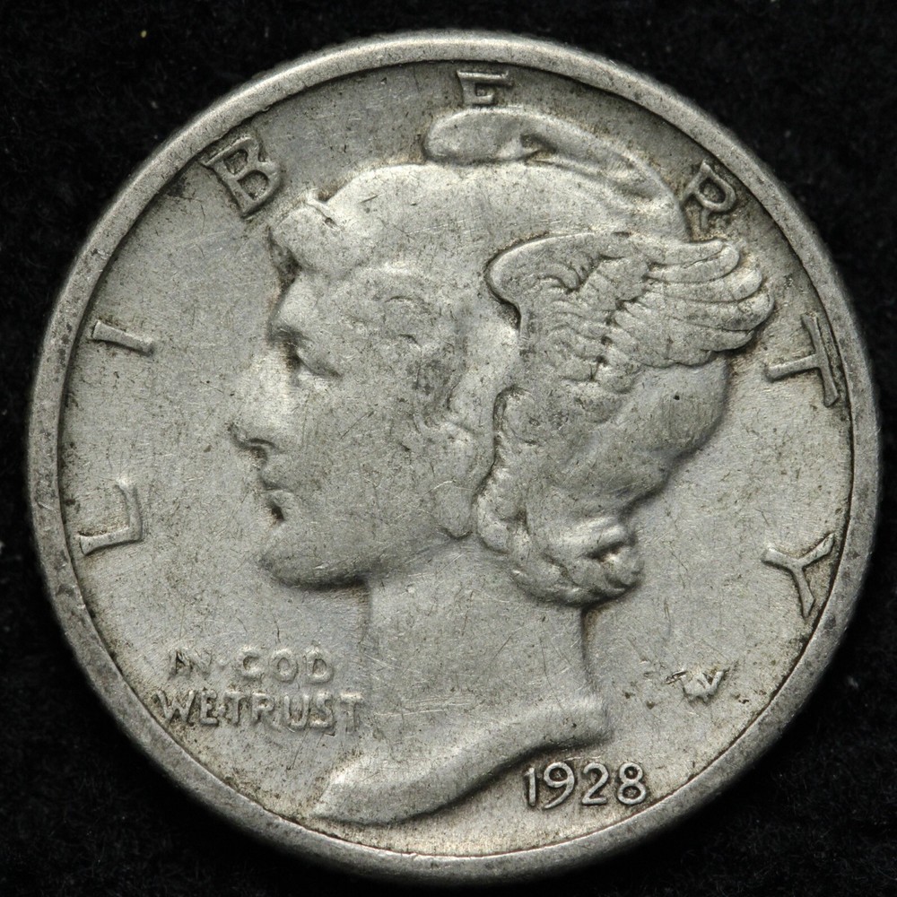 1928 Mercury Silver Dime AU E231 UGN
