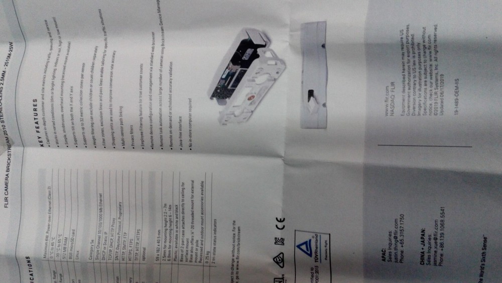 Flir Camera Brickstream Stereo 3D Gen2 PEOPLE COUNTING SENSOR