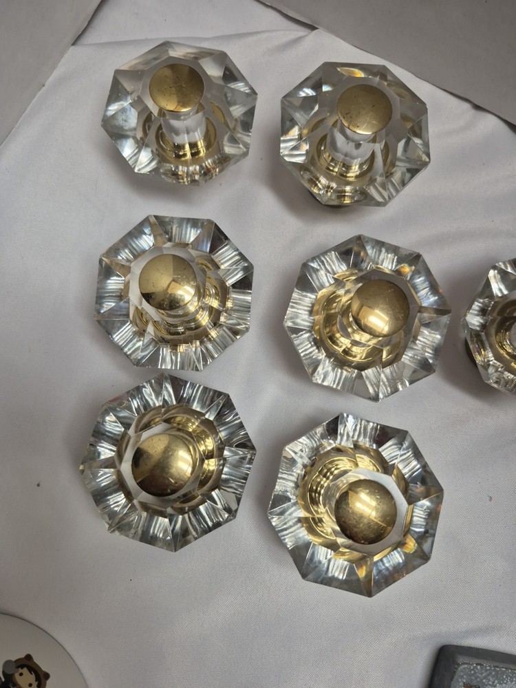 Door Knobs 8 Point Crystal Glass Brass 7 Pieces
