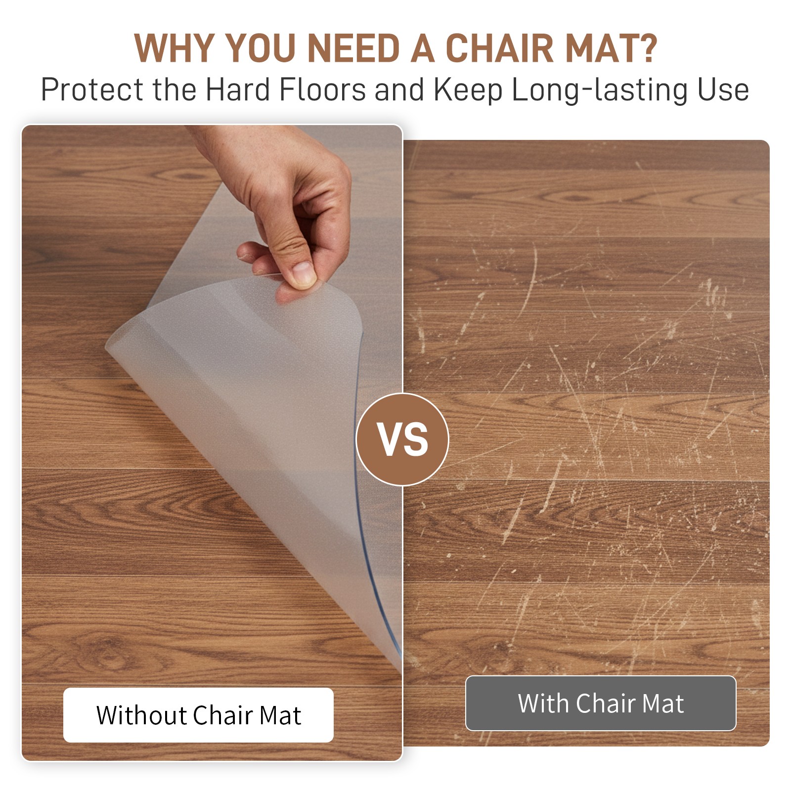 Desk Chair Floor Mat 30"x48", Durable 0.08" Thick PVC Mat with Rounded Corners