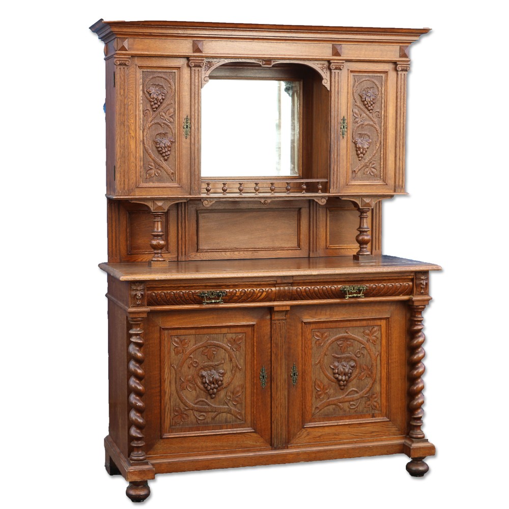 Carved Antique Black Forest German Sideboard Cabinet Buffet