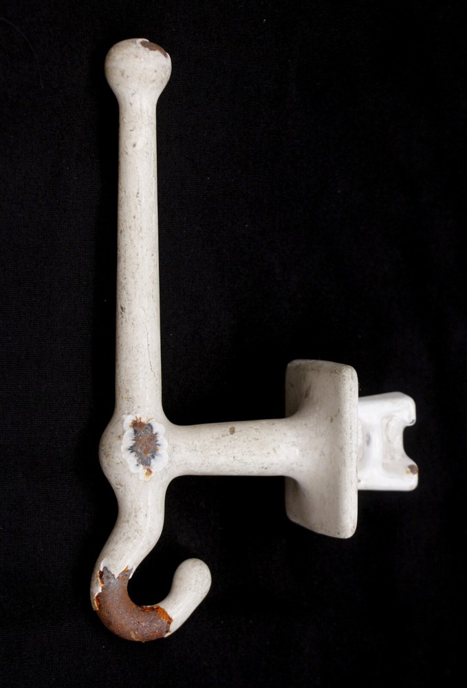 Vintage Cast Iron White Painted Flush Mount Wall Hook
