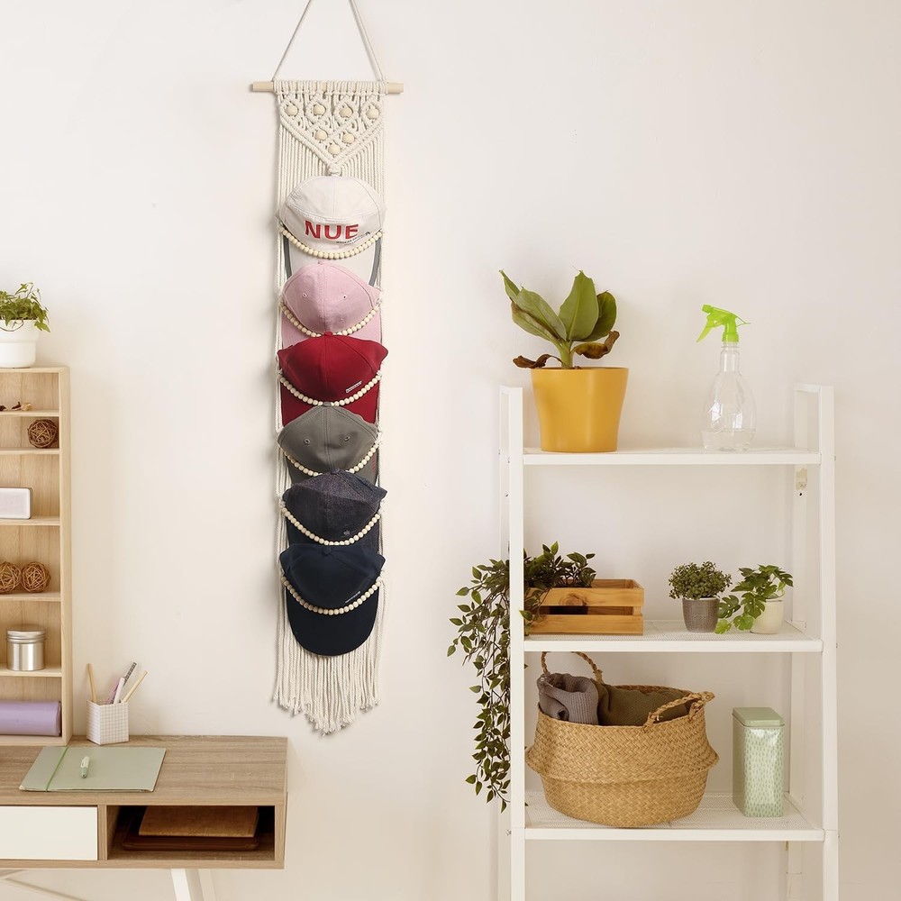 Ball Cap Hanger-1 Pack-Boho Macrame Cap Holder Wall Hat Organizer for Basebal...