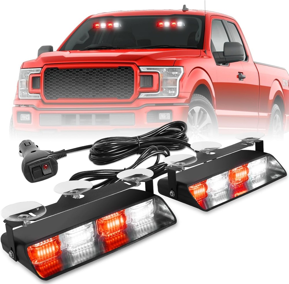 Red White Strobe Light Bar 48LED Dash Emergency