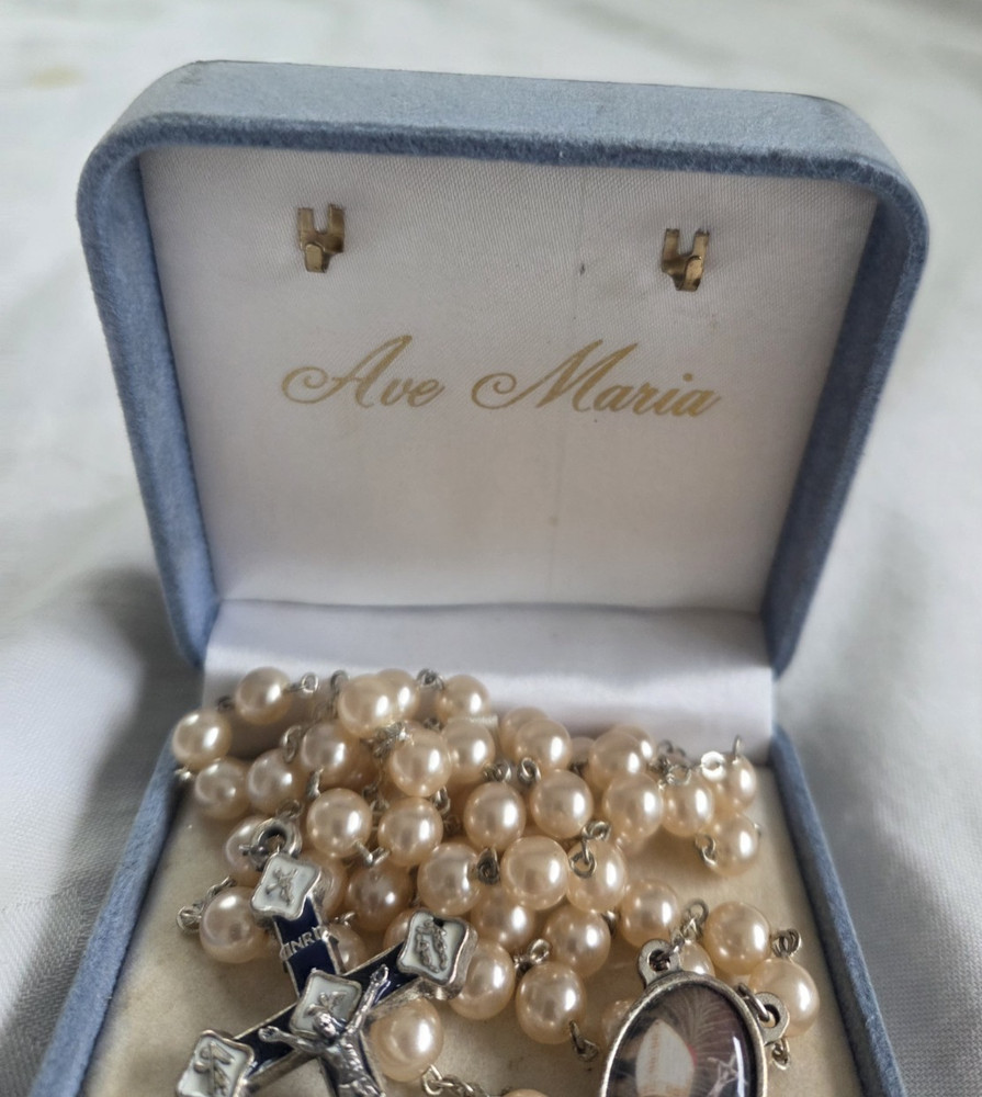 Vintage Ave Maria Italian Pink ish Glass Bead Rosary Pope John Paul II ITALY