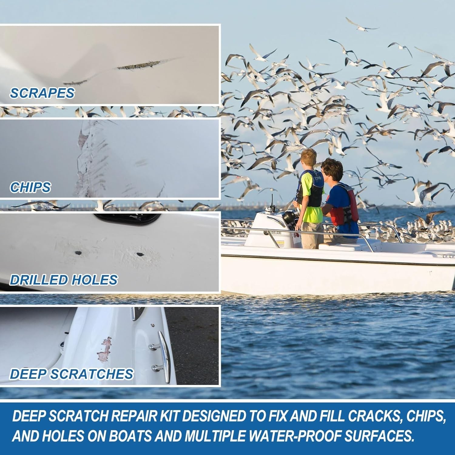 Marine Fiberglass Repair Kit, Gel Coat Repair Kit for Boats (White), Fiberglass