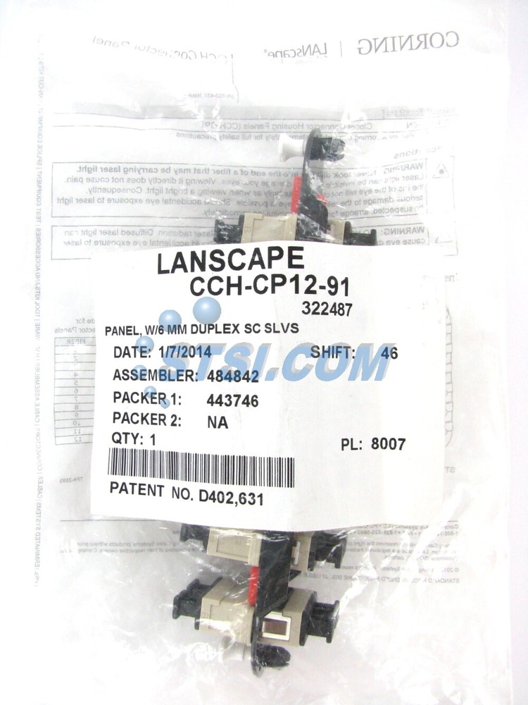 Corning CCH-CP12-91 Patch Panel, 6 SC Duplex OM1 Multimode 62.5 Adapters ~STSI