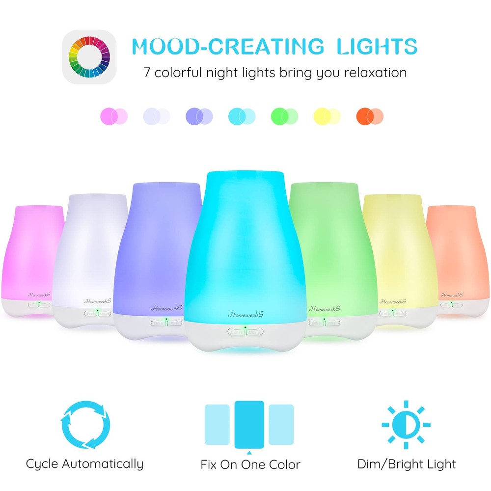 Homeweeks Diffusers, 100ml Colorful Essential Oil 100 Ml 1 Pack, Basic White