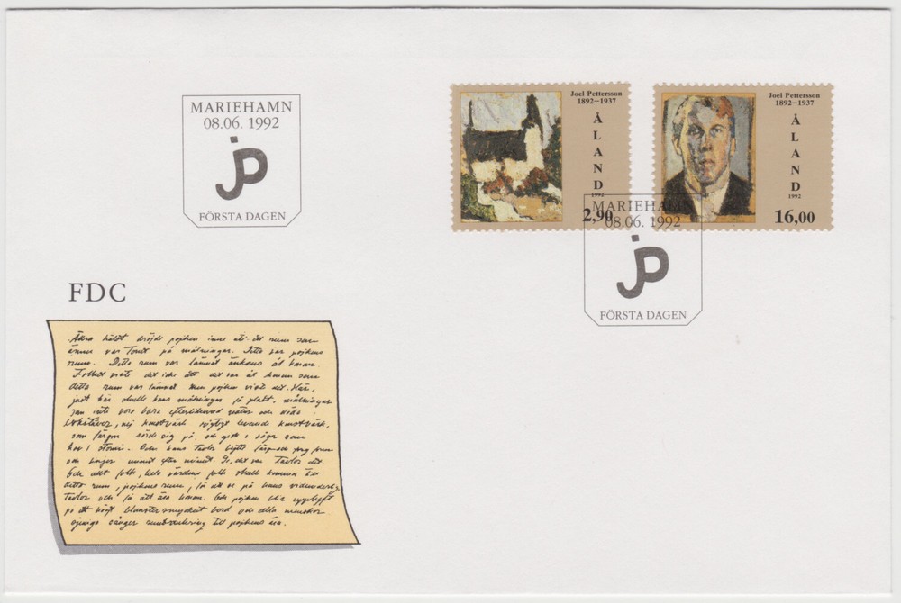 Aland FDC 1992, Joel Petterson, Mint