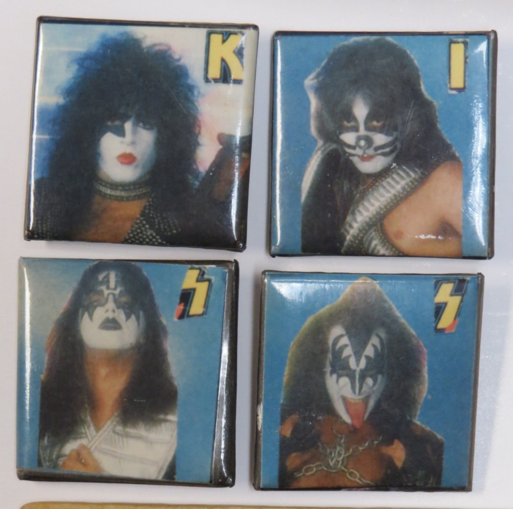 KISS VINTAGE 1980's SQUARE BUTTONS FROM CANADA - LOT OF 4 GROUP SET #3