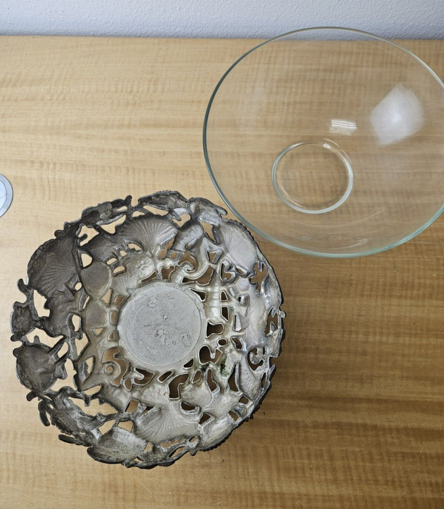 Godinger Silver Art, Co Seashell Bowl Set silver plated bowl and glass bowl 10"