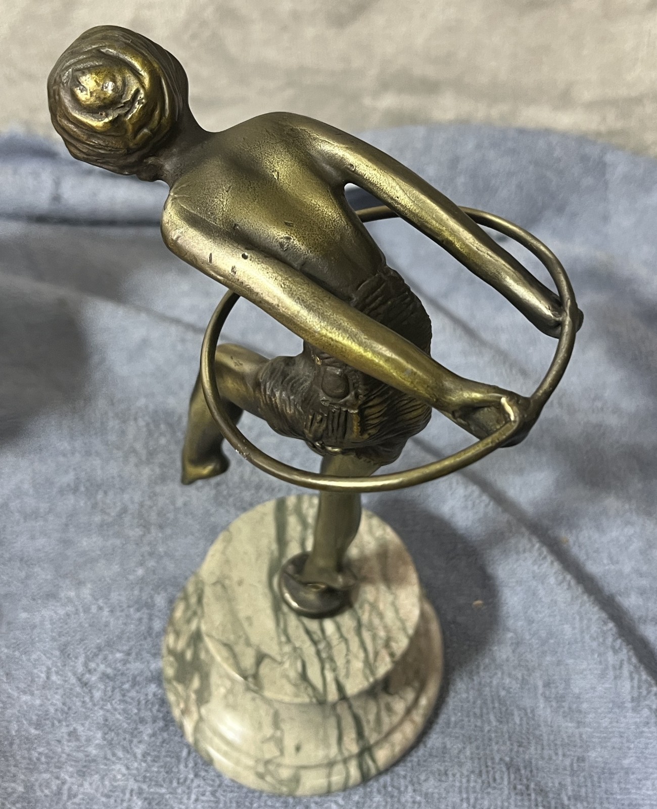 Art Deco Bronze Sculpture Statue Figurine - Hoop Girl Dancer - Marble Base