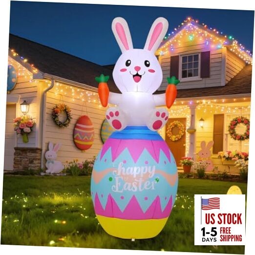 6 FT Easter Inflatables Bunny Outdoor Decorations Cute Easter Eggs Blow Up