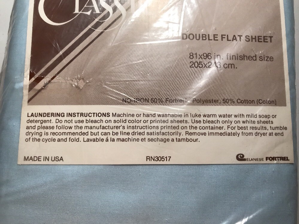 Vintage BIBB Double Flat Sheet Solid Light Blue Cotton Blend NEW NIP NOS