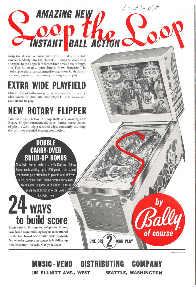 Loop the Loop Bally Pinball Flyer / Brochure / Ad (***Hard to Find***)