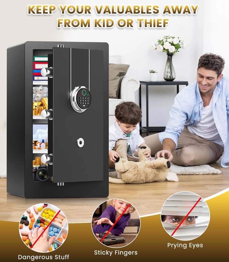 5.2 Cuft Biometric Safe Box with Fireproof Waterproof Bag Digital Security