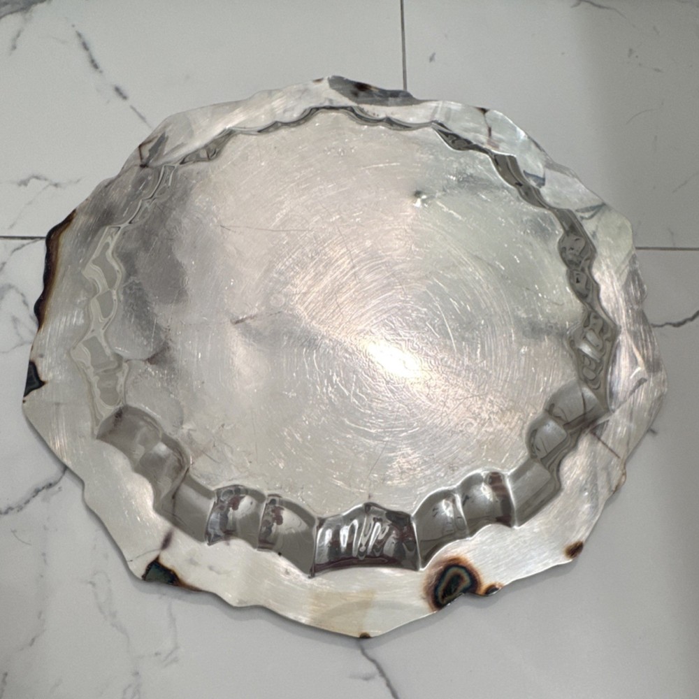 English Silver Mfg Corp Silver Plate Ornate Round Tray, Approx. 15”