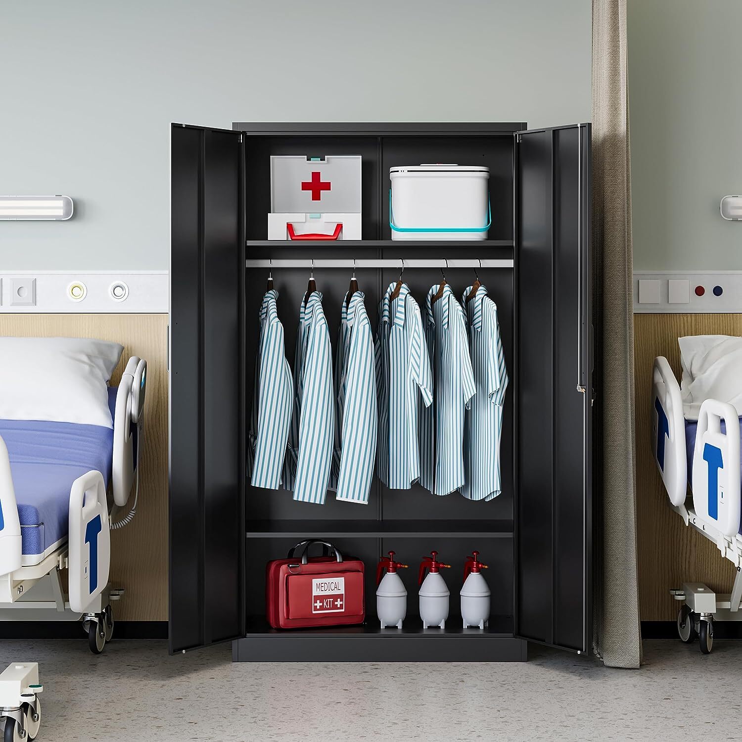 Metal Wardrobe Cabinets with Lock,Clothing Locker Storage Cabinets for Home Room